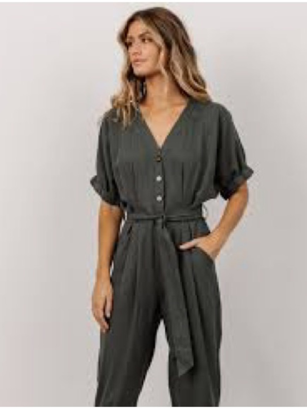 Baltic Born Charcoal V-Neck Short Sleeve Utility Jumpsuit